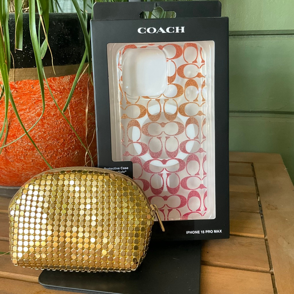 Coach Other - Coach iPhone 15 Pro Max Orange Pink Signature C Gradient w / Gold Tone Pouch